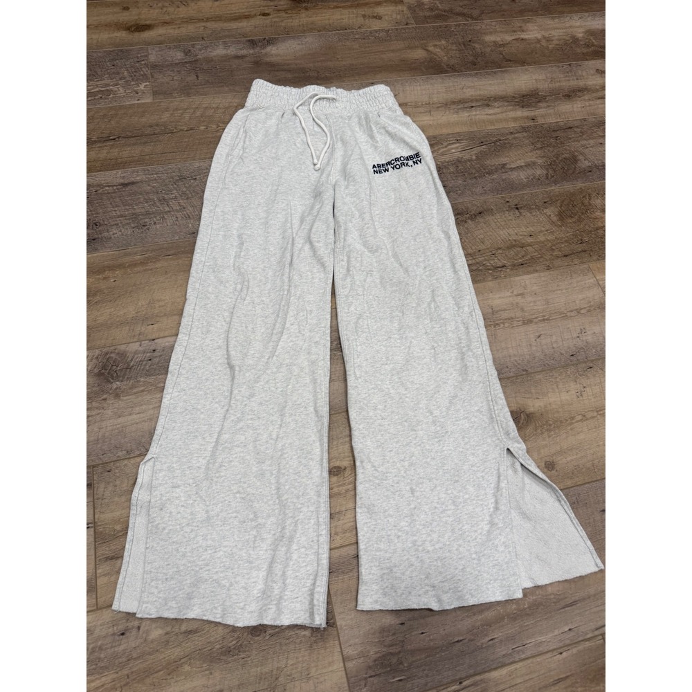 Abercrombie & Fitch Wide Leg Sweatpants Gray Embroidered Logo Side Slit XS